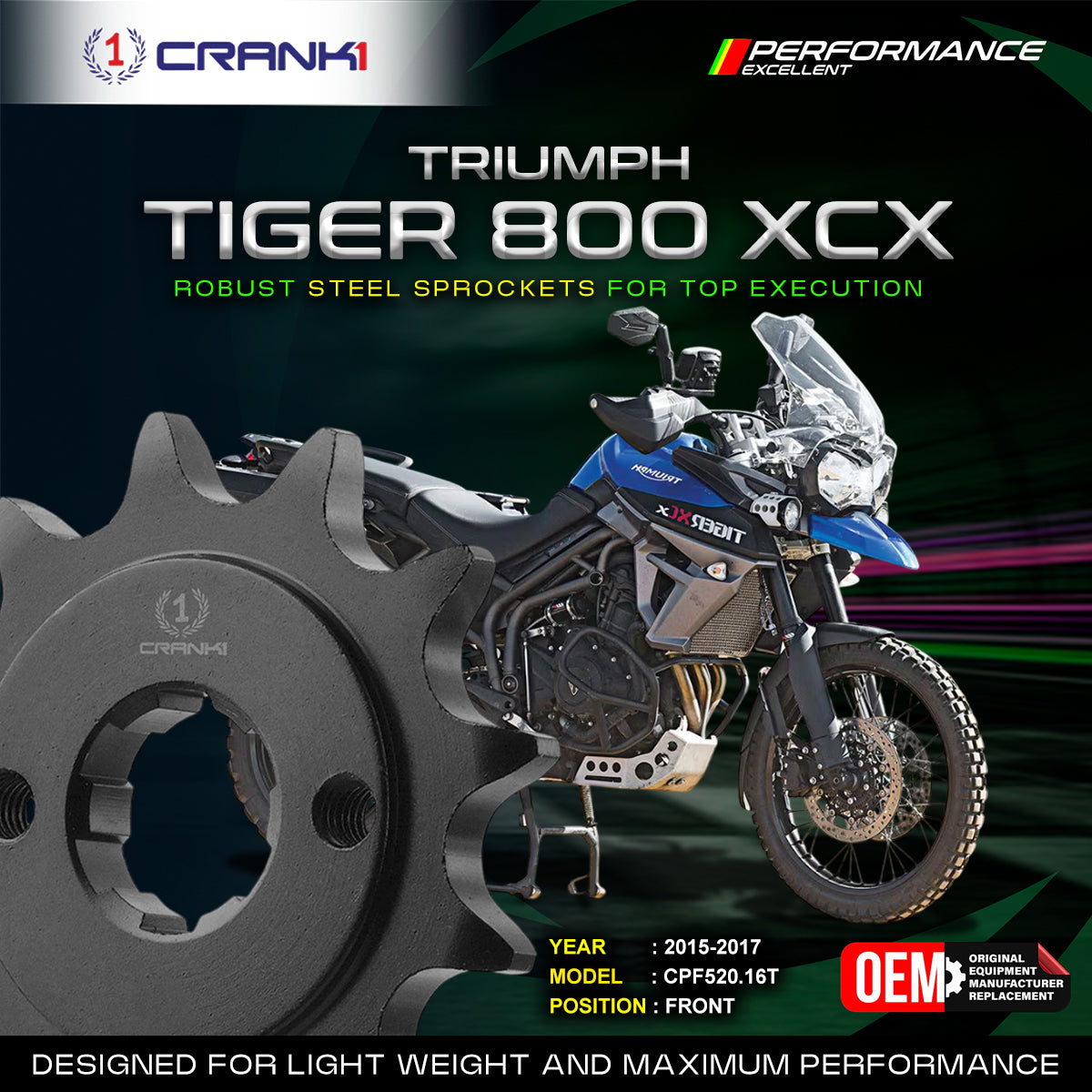 Sprocket For Triumph Tiger 800 XCX (2015-2017) - Front - CPF520.16T - CRANK1