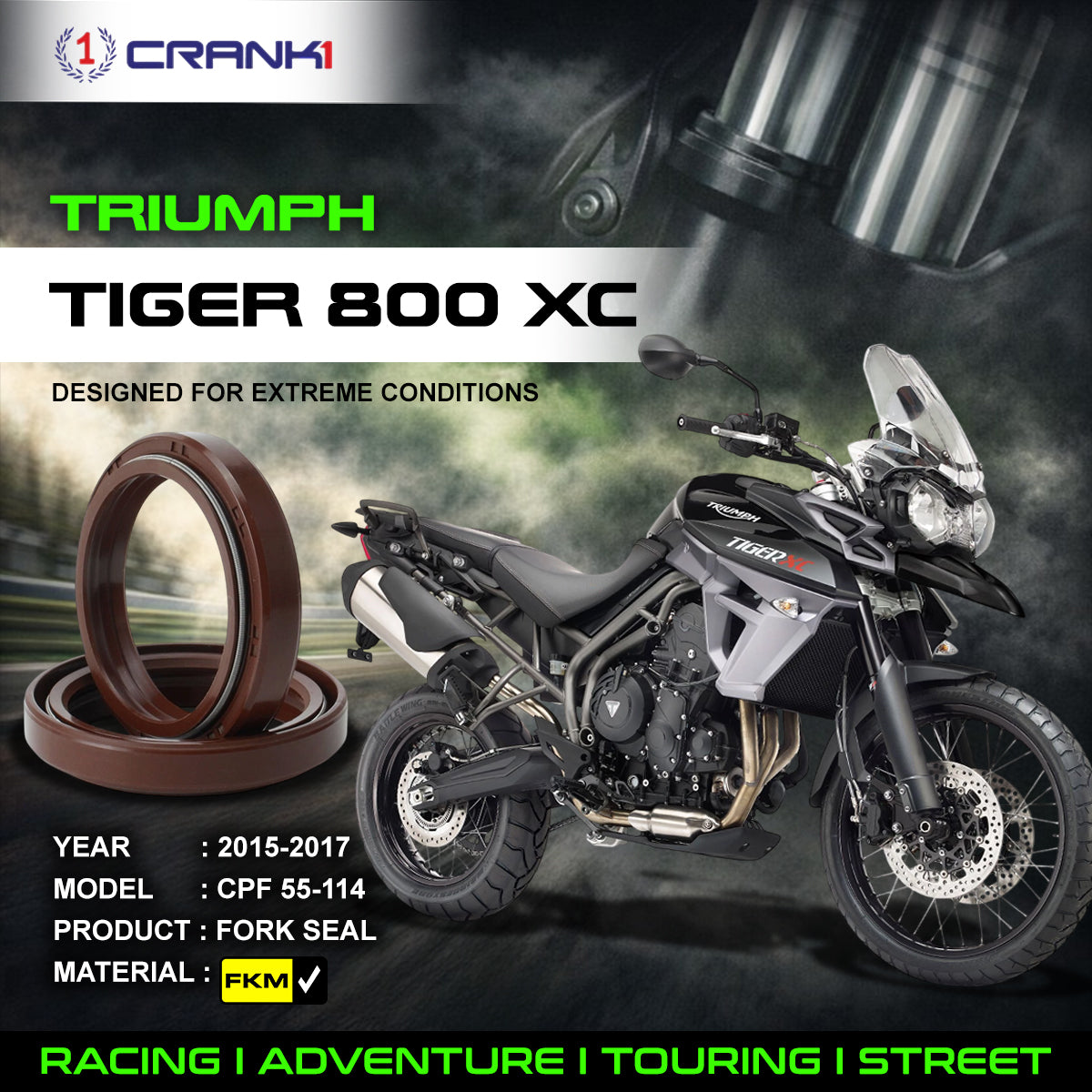 Fork Oil Seals Pair For Triumph Tiger 800 XC (2015-2017) - CPF55-114 - CRANK1