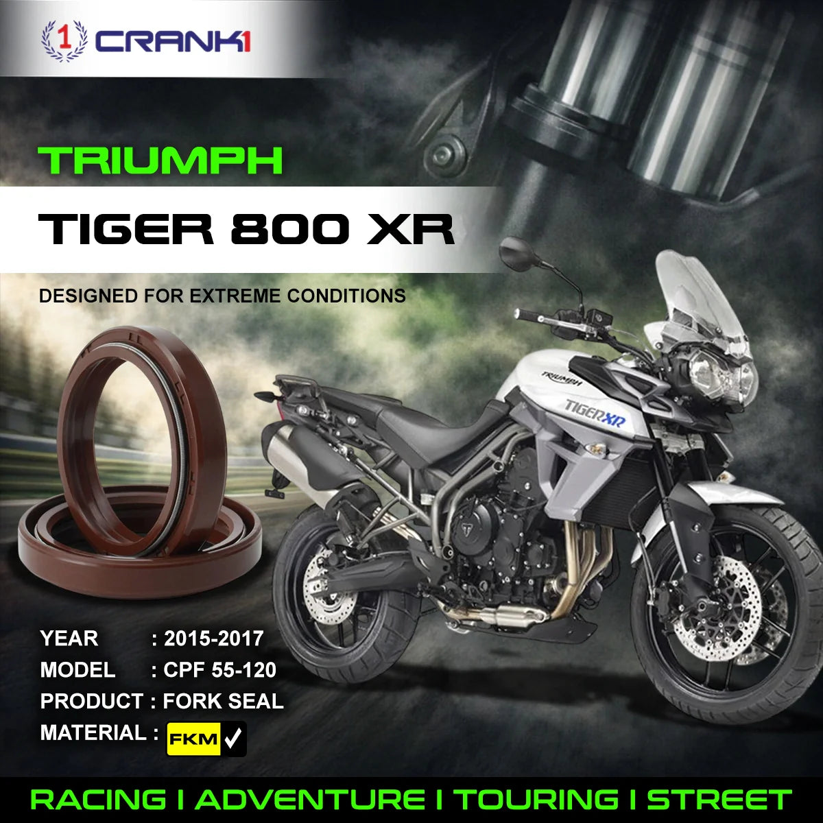 Fork Oil Seals Pair For Triumph Tiger 800 XR (2015-2017) - CPF55-120 - CRANK1