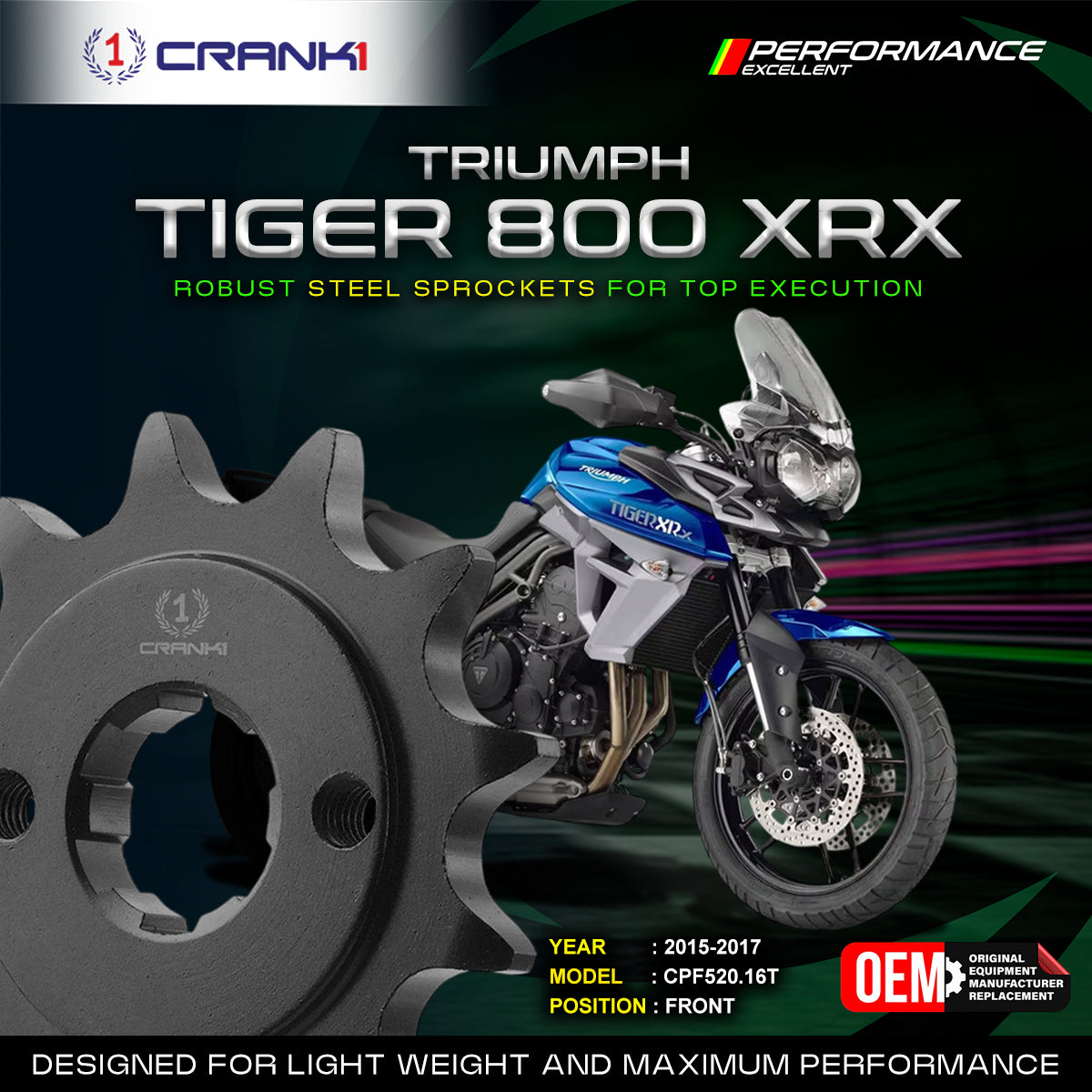 Sprocket For Triumph Tiger 800 XRX (2015-2017) - Front - CPF520.16T - CRANK1
