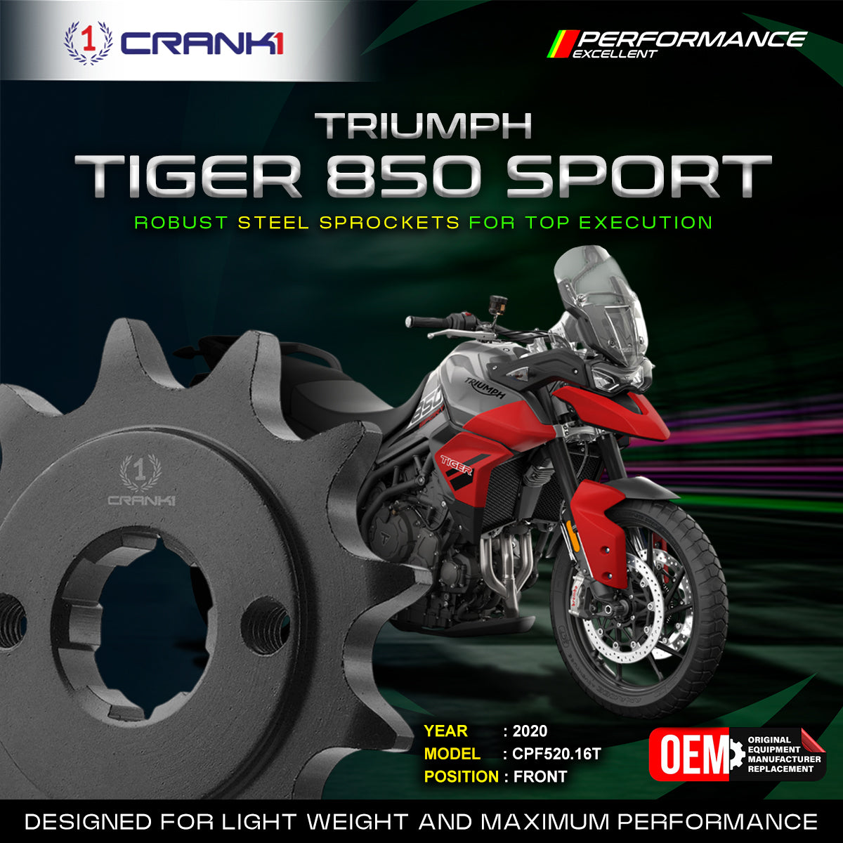 Sprocket For Triumph Tiger 850 Sport (2020) - Front - CPF520.16T - CRANK1