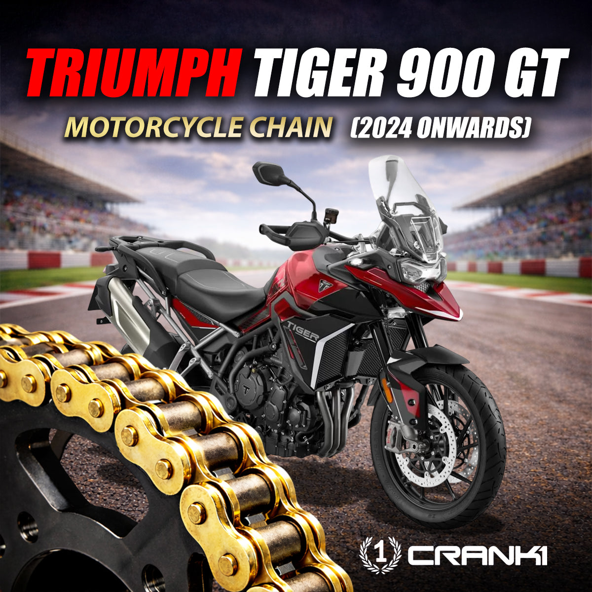 Chain For Triumph Tiger 900 GT (2024 Onwards) - 525 Pitch x 122 Links Gold (ZVMX) - CRANK1