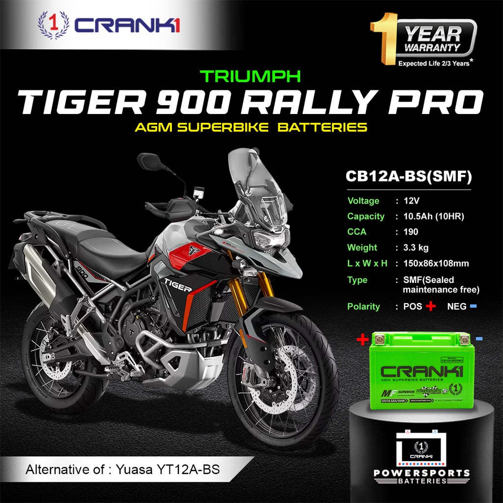 Battery For Triumph Tiger 900 Rally Pro (2024 onwards) - CB12A-BS - Factory Activated - CRANK1