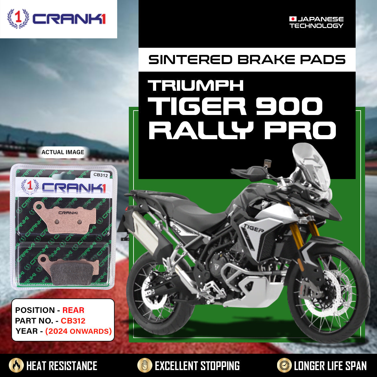 Sintered Brake Pads For Triumph Tiger 900 Rally Pro (2024 Onwards) - Rear - CB312 - 1 Set - CRANK1