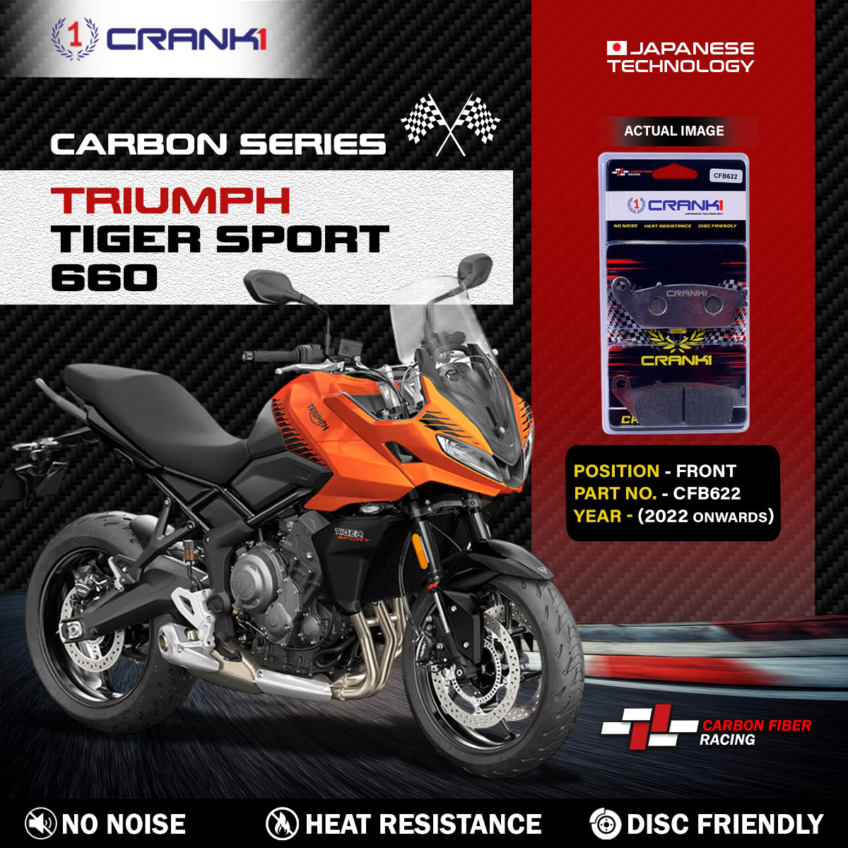 Carbon Brake Pads For Triumph Tiger Sport 660 (2022 Onwards) - Front - CFB622 - 2 Sets - CRANK1