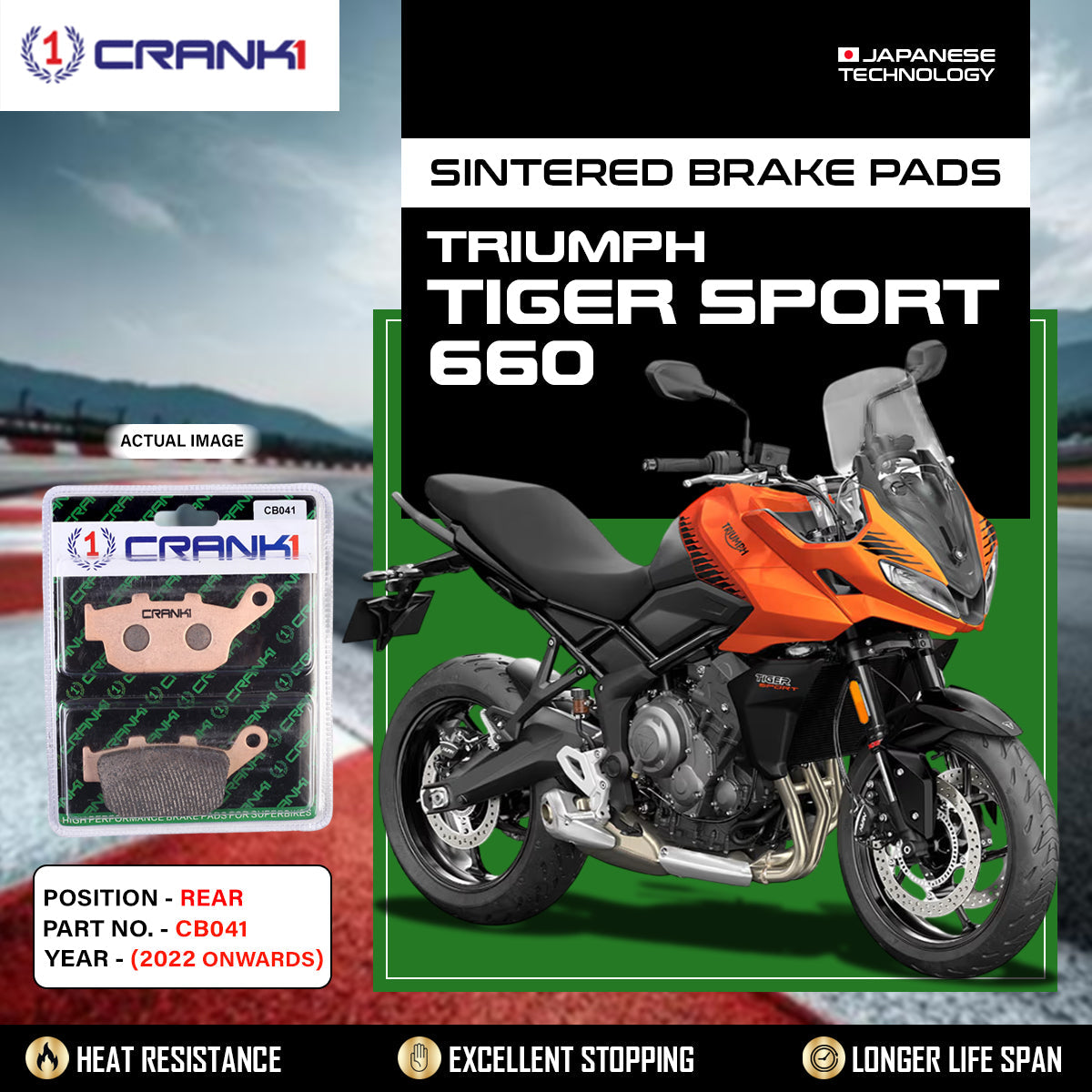 Sintered Brake Pads For Triumph Tiger Sport 660 (2022 Onwards) - Rear - CB041 - 1 Set - CRANK1