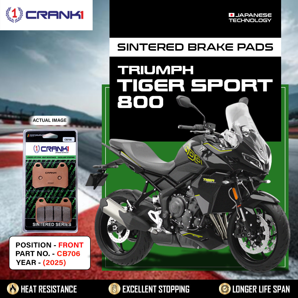 Sintered Brake Pads For Triumph Tiger Sport 800 (2025) - Front - CB706 - 2 Sets - CRANK1