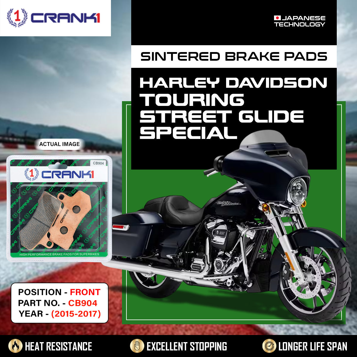 Sintered Brake Pads For Harley Davidson Touring Street Glide Special (2015-2017) - Front - CB904 - 2 Sets - CRANK1