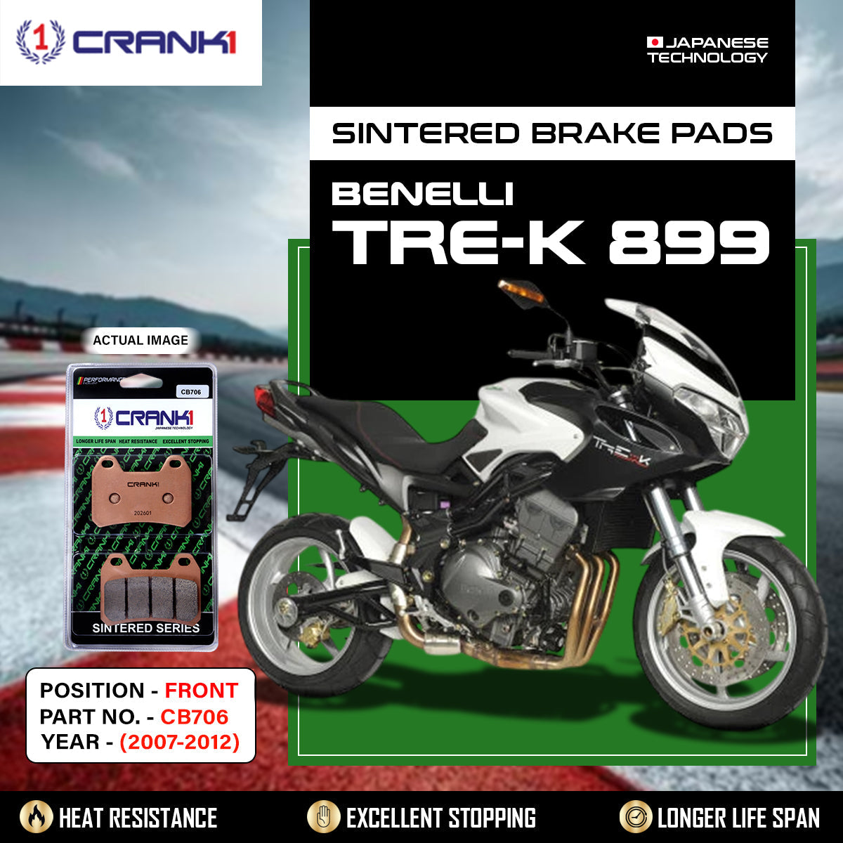 Sintered Brake Pads For Benelli Tre-K 899 (2007-2012) - Front - CB706 - 2 Sets - CRANK1