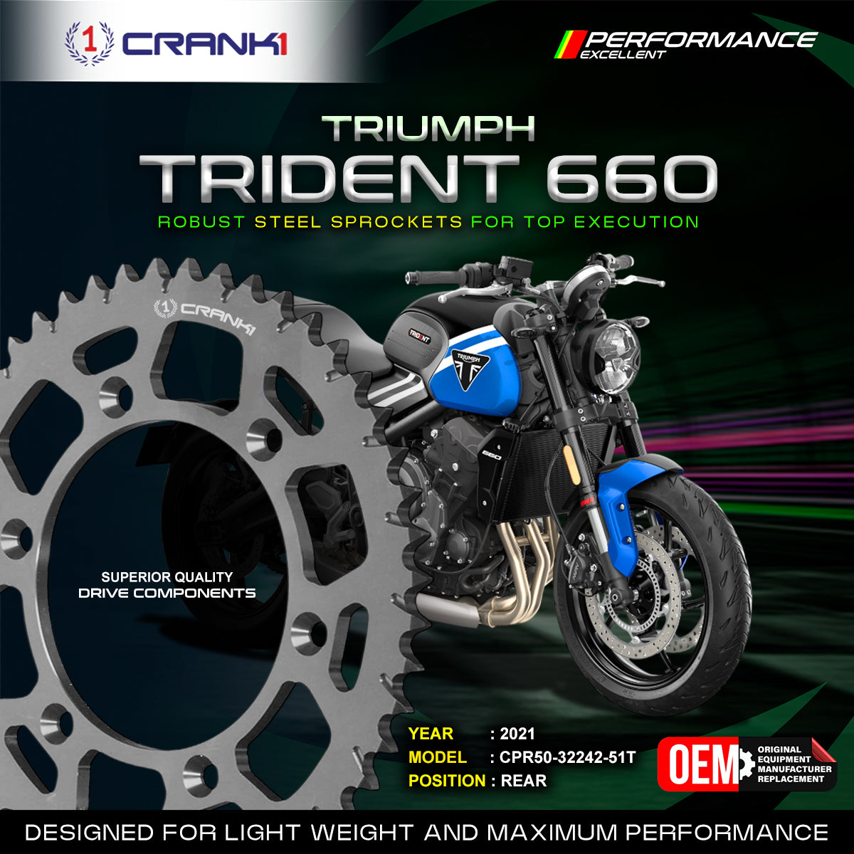 Sprocket For Triumph Trident 660 (2021) - Rear - CPR50-32242-51T - CRANK1