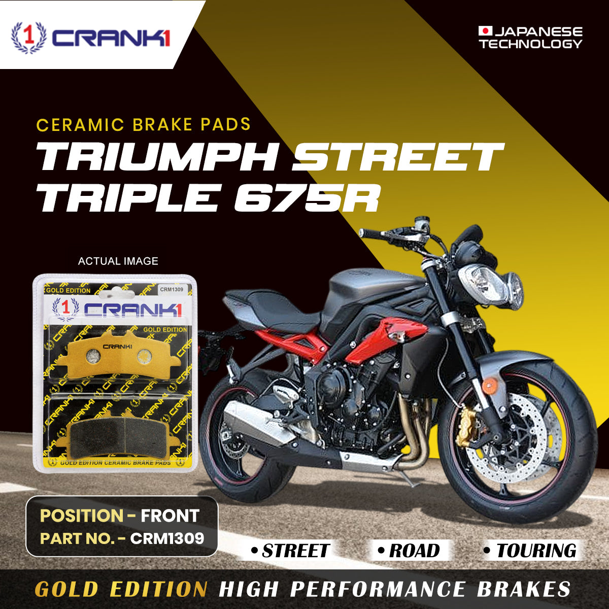 Ceramic Brake Pads For Triumph Street Triple 675R - Front - CRM1309 - 2 Sets - CRANK1