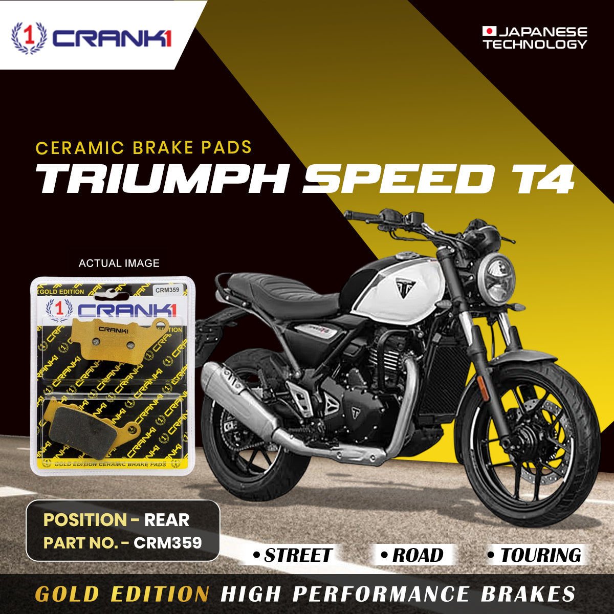 Ceramic Brake Pads For Triumph Speed T4 - Rear - CRM359 - 1 Set - CRANK1