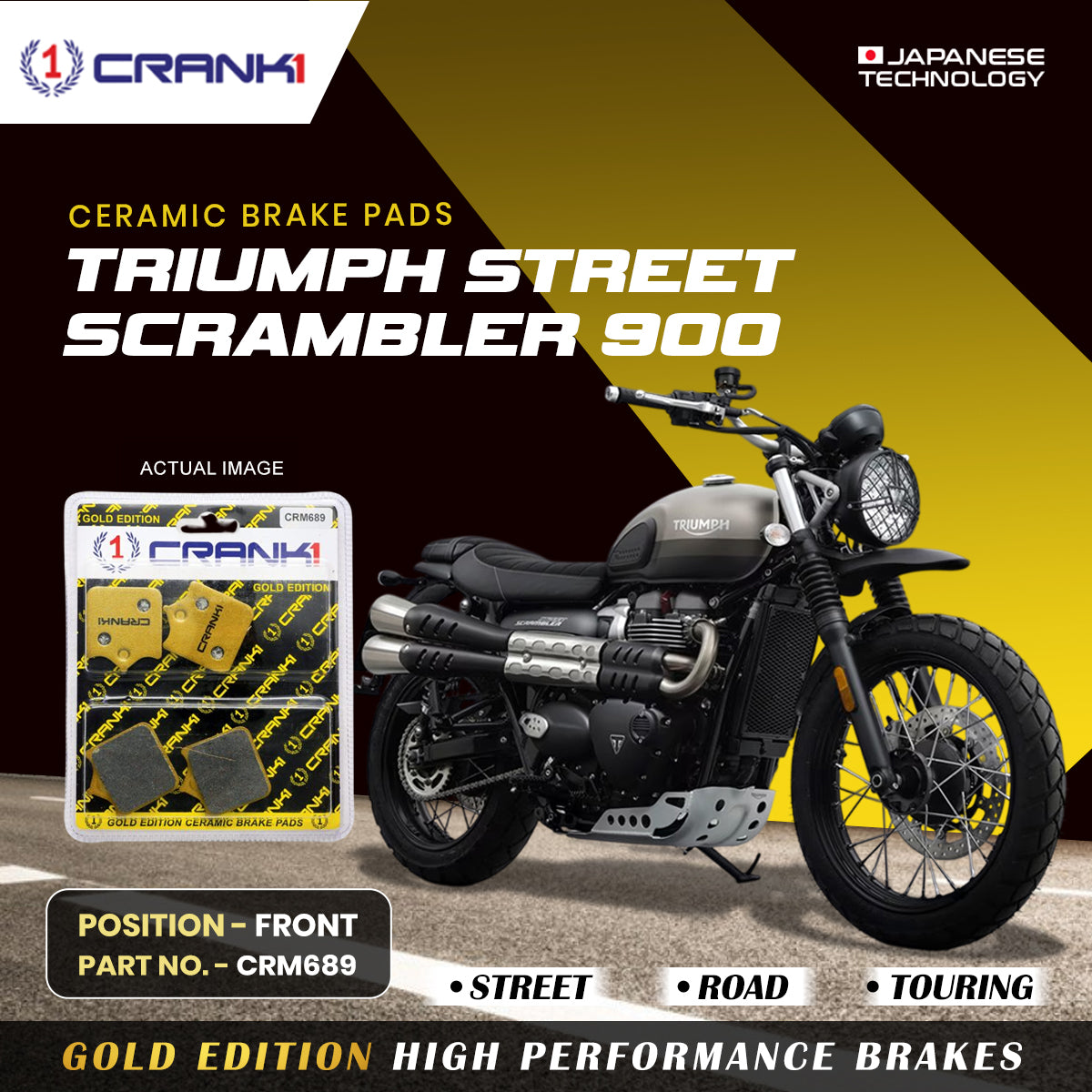 Ceramic Brake Pads For Triumph Street Scrambler 900 - Front - CRM689 - 1 Set - CRANK1