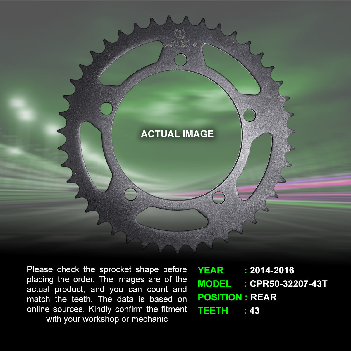 Sprocket For Triumph Thruxton 865 (2014-2016) - Rear - CPR50-32207-43T - CRANK1