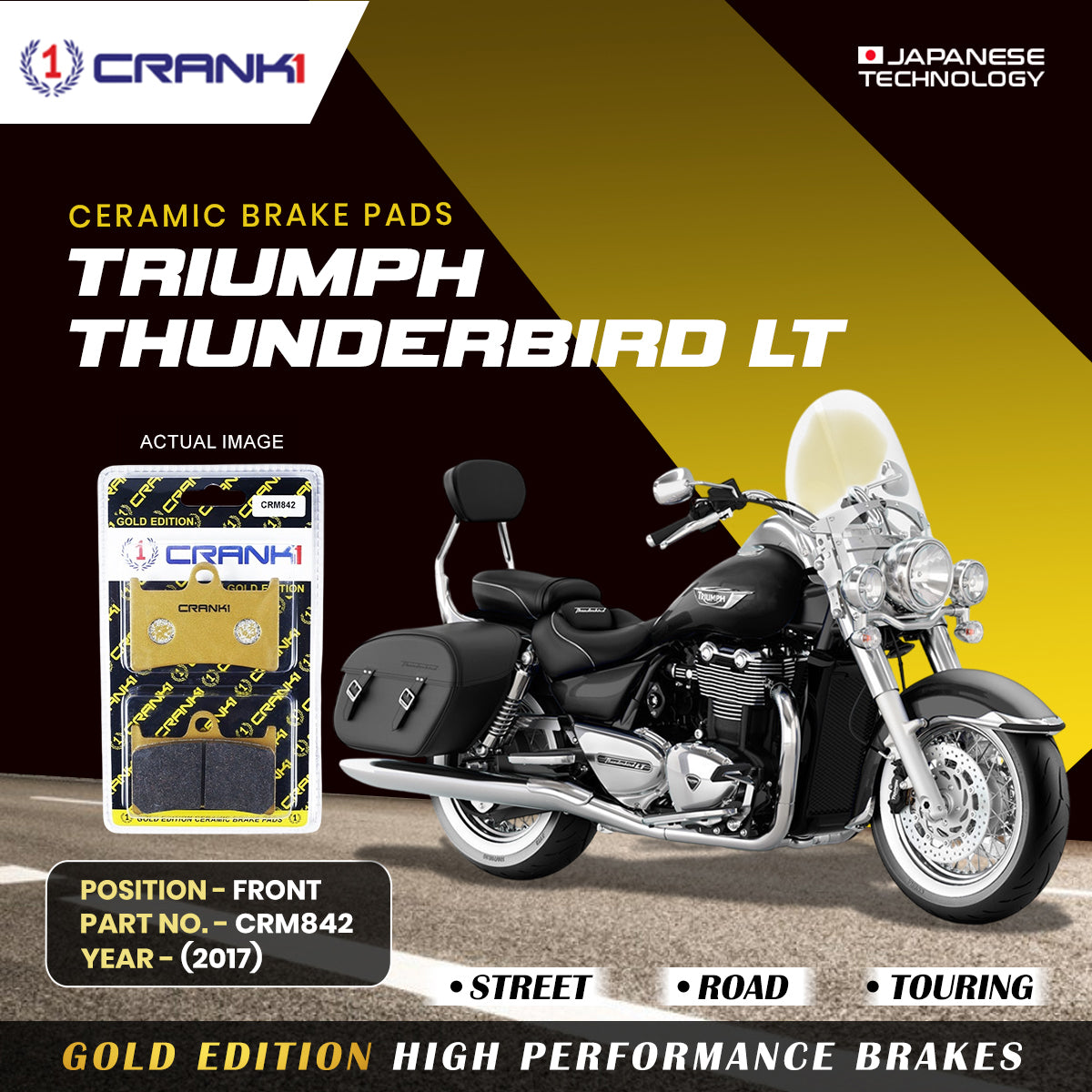 Ceramic Brake Pads For Triumph Thunderbird LT (2017) - Front - CRM842 - 2 Sets - CRANK1