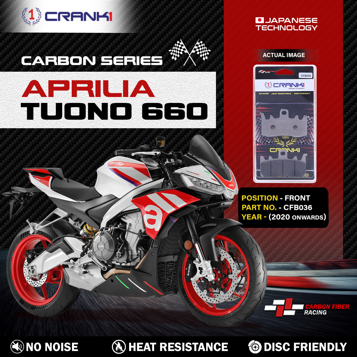 Carbon Brake Pads For Aprilia Tuono 660 (2020 Onwards) - Front - CFB036 - 2 Sets - CRANK1