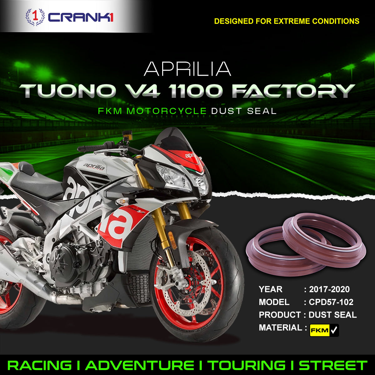 Fork Dust Seals Pair For Aprilia Tuono V4 1100 Factory (2017-2020) - CPD57-102 - CRANK1