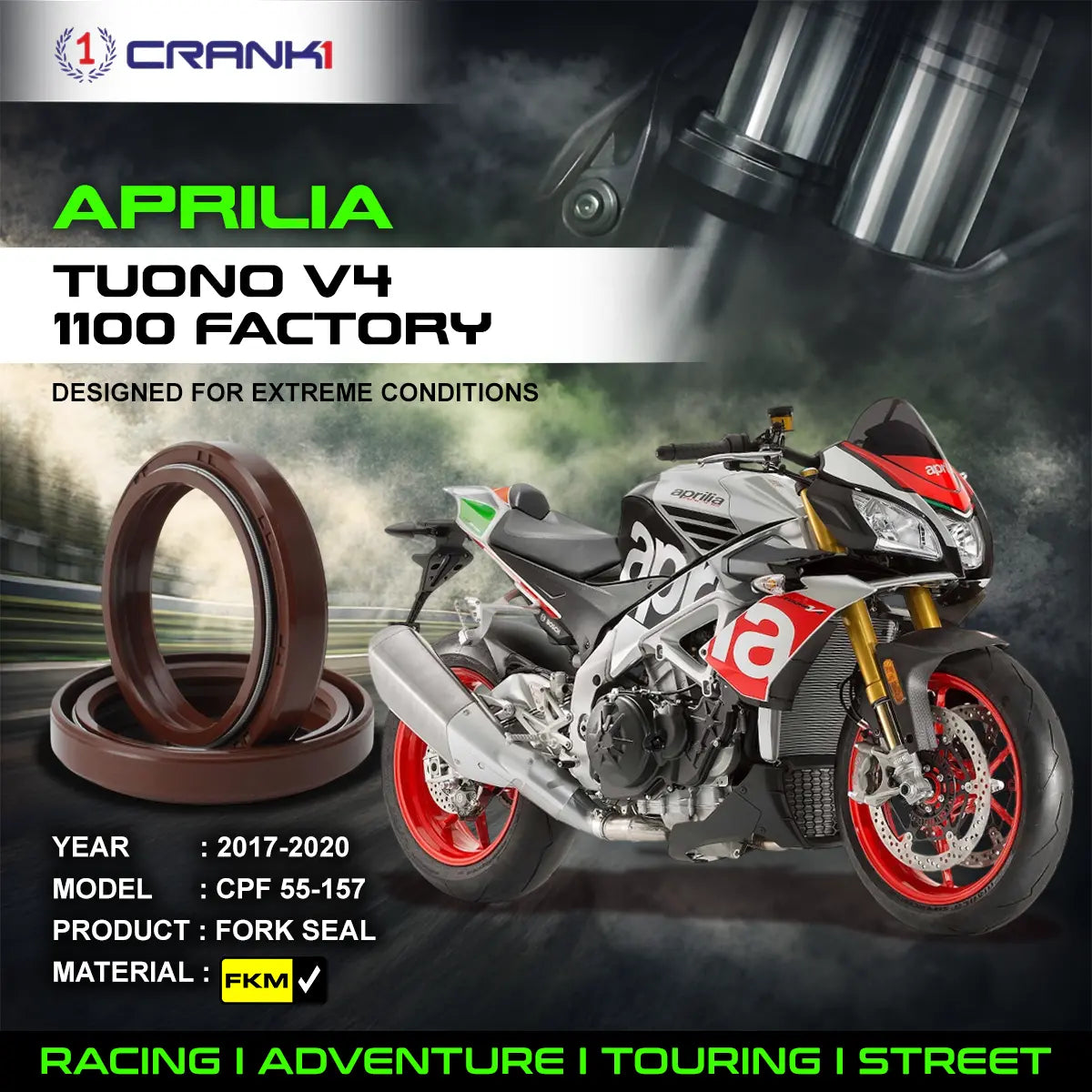 Fork Oil Seals Pair For Aprilia Tuono V4 1100 Factory (2017-2020) - CPF55-157 - CRANK1