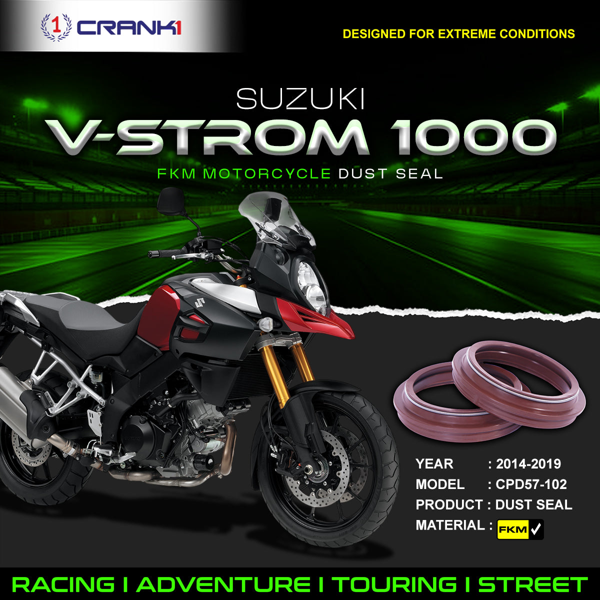 Fork Dust Seals Pair For Suzuki V-Strom 1000 (2014-2019) - CPD57-102 - CRANK1
