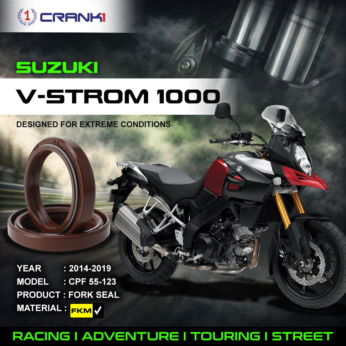 Fork Oil Seals Pair For Suzuki V-Strom 1000 (2014-2019) - CPF55-123 - CRANK1