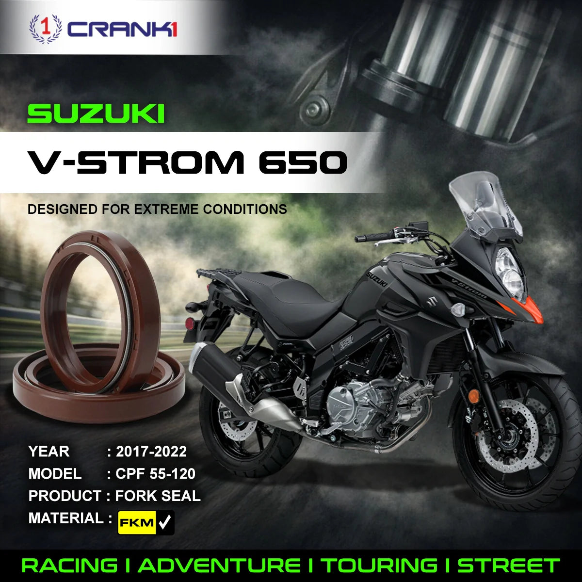 Fork Oil Seals Pair For Suzuki V-Strom 650 (2017-2022) - CPF55-120 - CRANK1