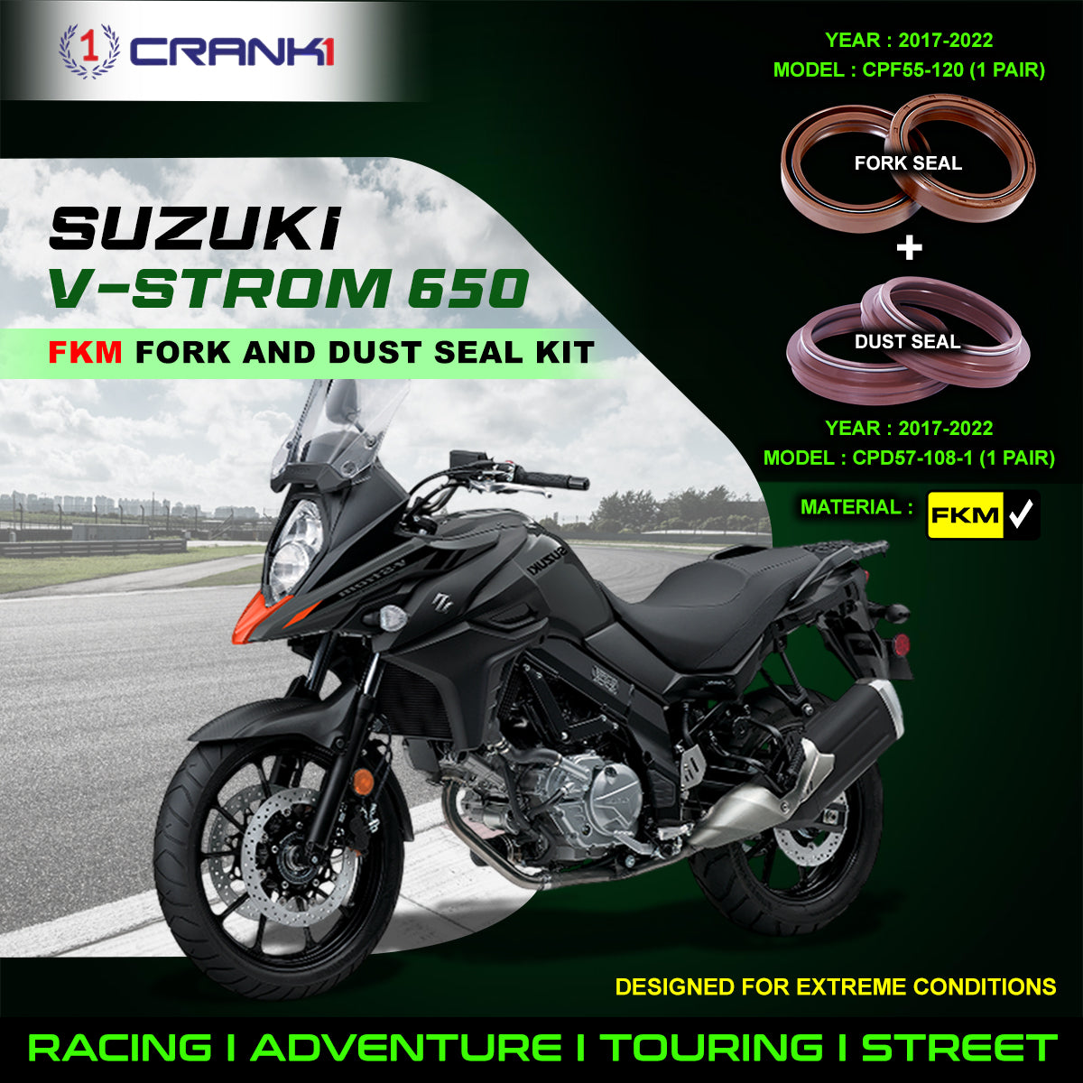 Fork And Dust Seals Kit For Suzuki V-Strom 650 (2017-2022) - CRANK1