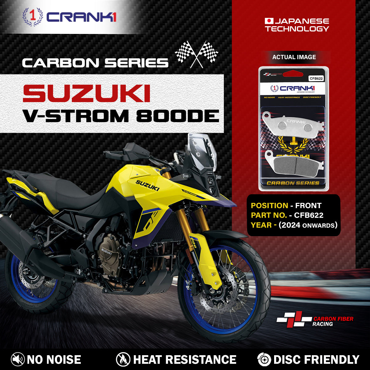Carbon Brake Pads For Suzuki V-Strom 800DE (2024 Onwards) - Front - CFB622 - 2 Sets - CRANK1