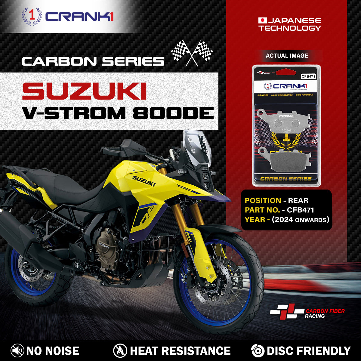 Carbon Brake Pads For Suzuki V-Strom 8000DE (2024 onwards) - Rear - CFB471 - 1 Set - CRANK1