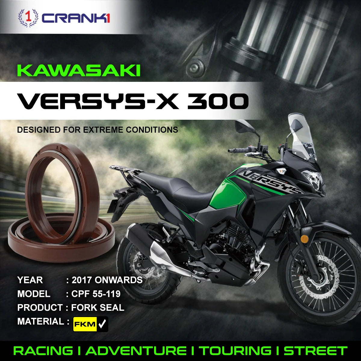 Fork Oil Seals Pair For Kawasaki Versys-X 300 (2017 Onwards) - CPF55-119 - CRANK1