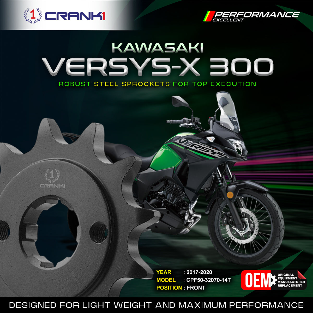 Sprocket For Kawasaki Versys-X 300 (2017-2020) - Front - CPF50-32070-14T - CRANK1