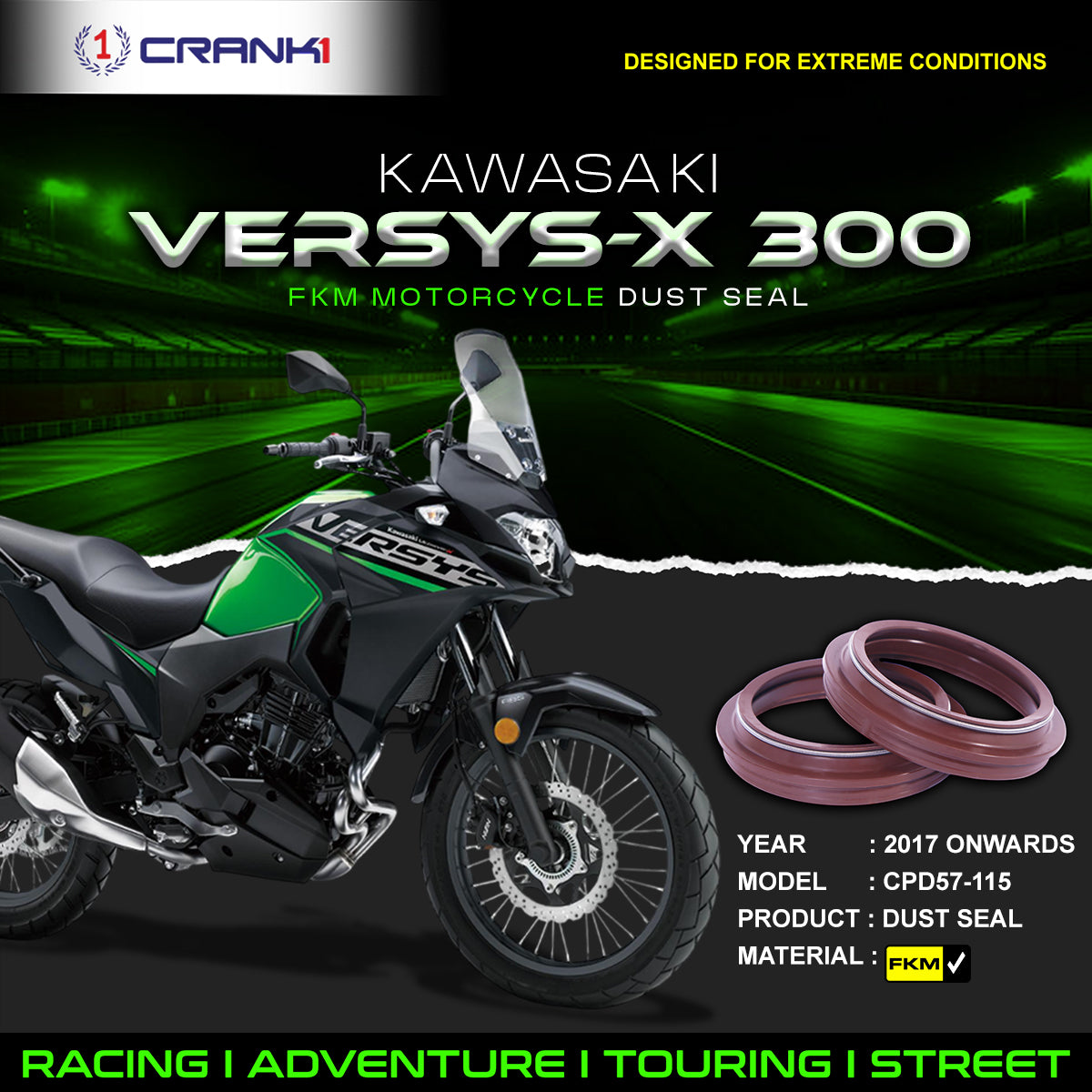 Fork Dust Seals Pair For Kawasaki Versys-X 300 (2017 Onwards) - CPD57-115 - CRANK1