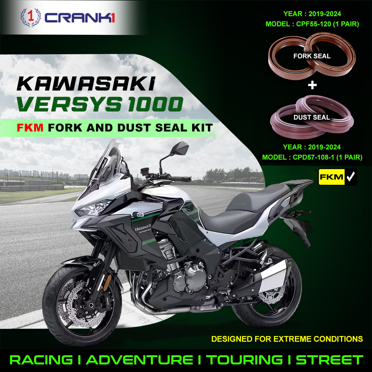 Fork And Dust Seals Kit For Kawasaki Versys 1000 (2019-2024) - CRANK1