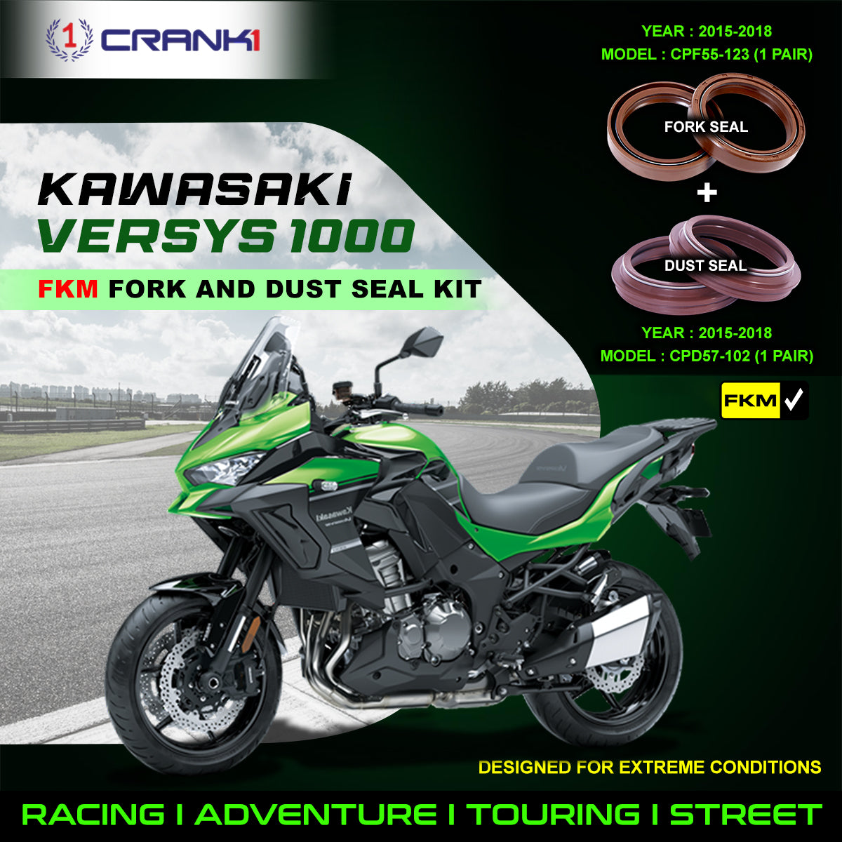Fork And Dust Seals Kit For Kawasaki Versys 1000 (2015-2018) - CRANK1