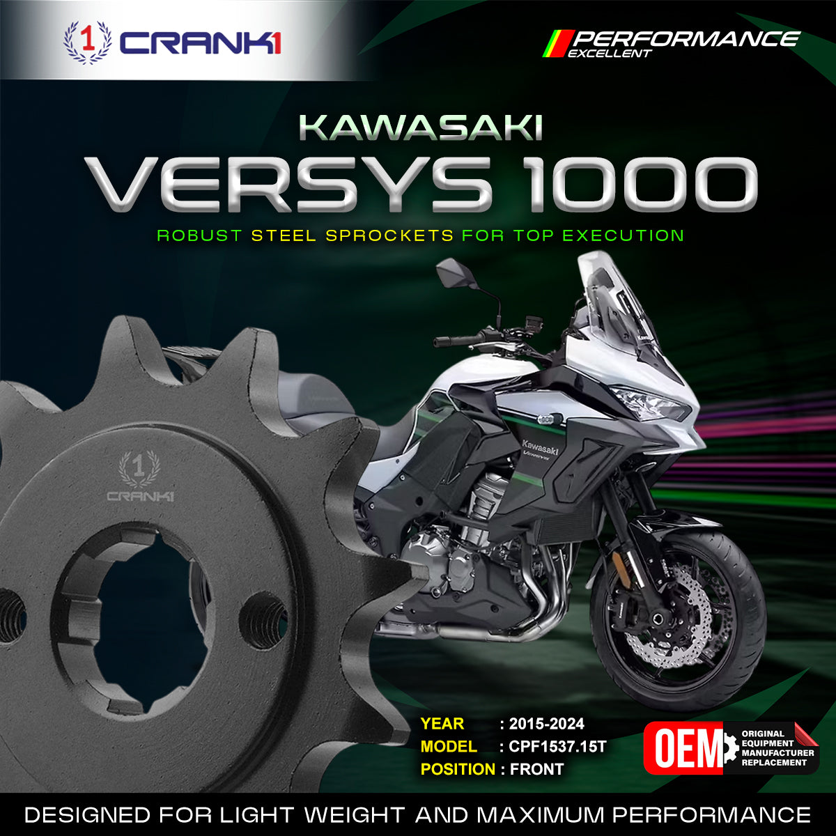 Sprocket For Kawasaki Versys 1000 (2015-2024) - Front - CPF1537.15T - CRANK1