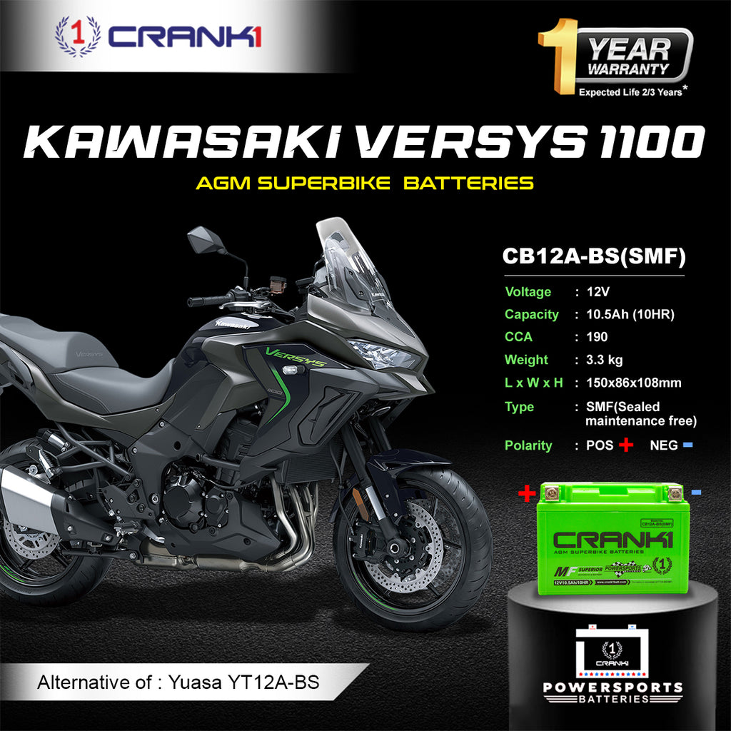 Battery For Kawasaki Versys 1100 (2024 onwards) - CB12A-BS - Factory Activated - CRANK1