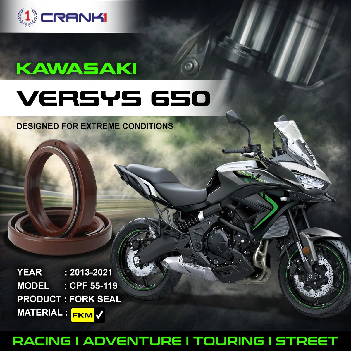 Fork Oil Seals Pair For Kawasaki Versys 650 (2013-2021) - CPF55-119 - CRANK1