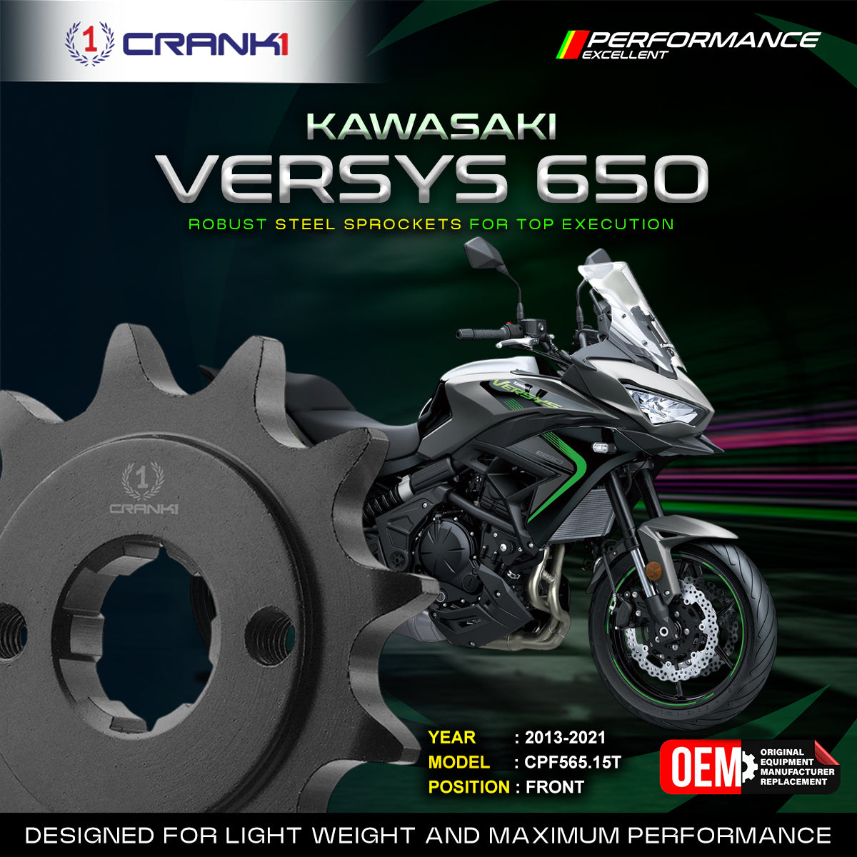 Sprocket For Kawasaki Versys 650 (2013-2021) - Front - CPF565.15T - CRANK1