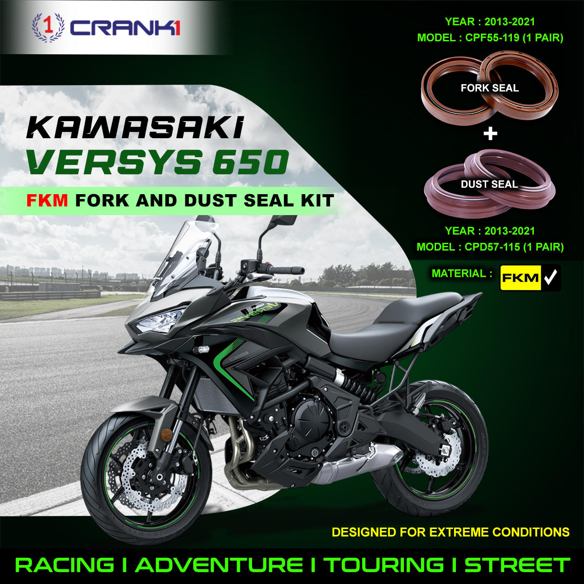 Fork And Dust Seals Kit For Kawasaki Versys 650 (2013-2021) - CRANK1