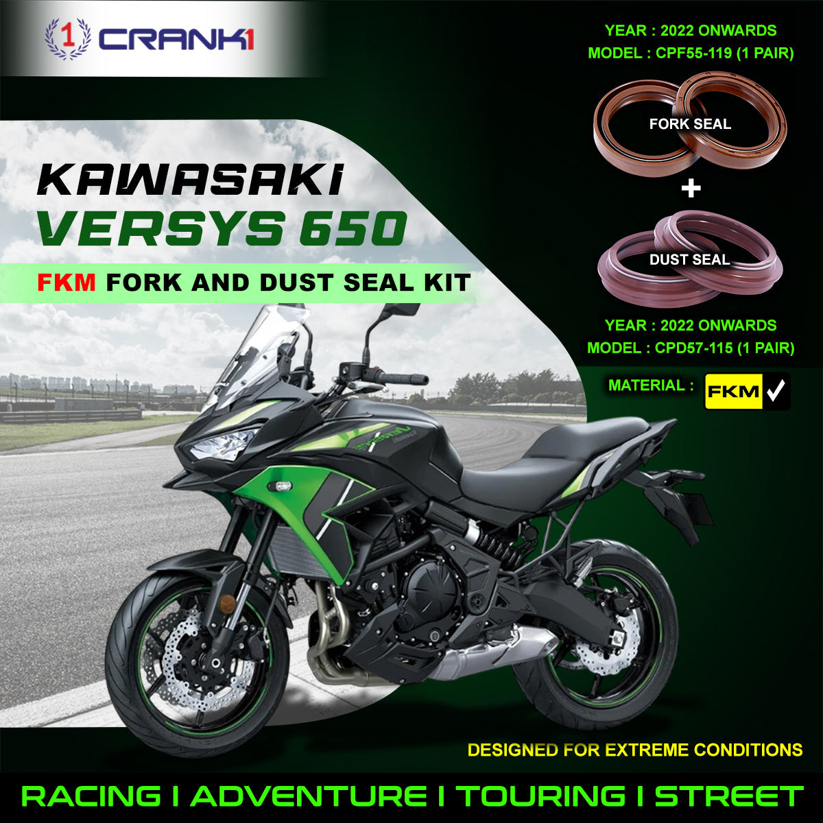 Fork And Dust Seals Kit For Kawasaki Versys 650 (2022 Onwards) - CRANK1