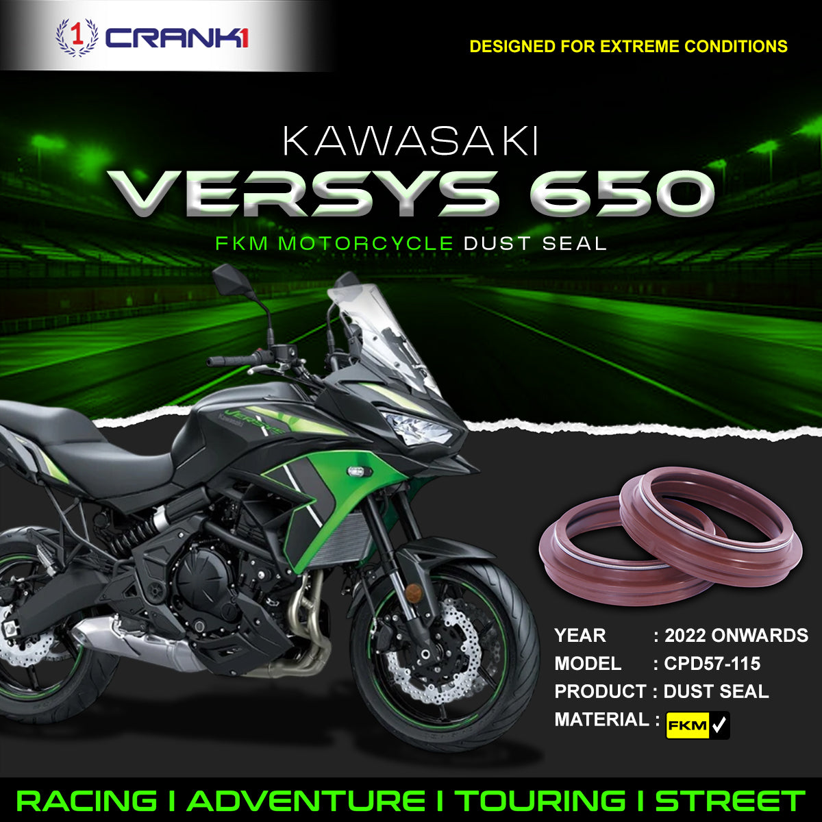 Fork Dust Seals Pair For Kawasaki Versys 650 (2022 Onwards) - CPD57-115 - CRANK1