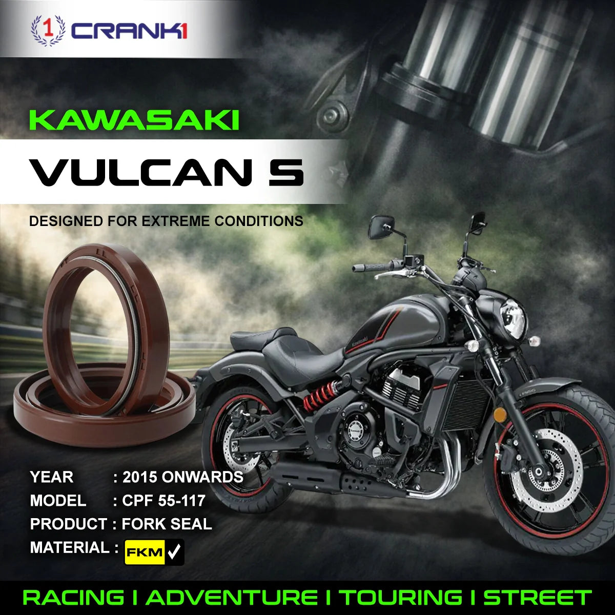 Fork Oil Seals Pair For Kawasaki Vulcan S (2015 Onwards) - CPF55-117 - CRANK1