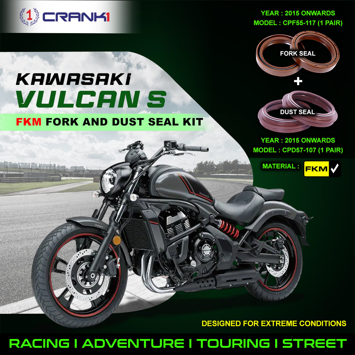 Fork And Dust Seals Kit For Kawasaki Vulcan S (2015 Onwards) - CRANK1