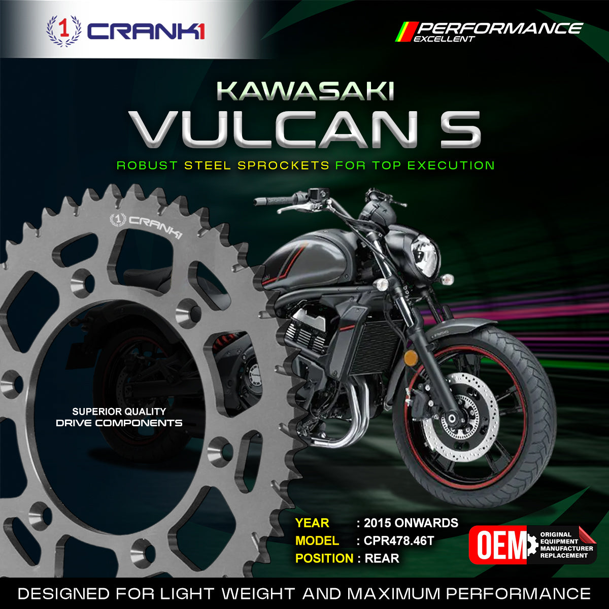 Sprocket For Kawasaki Vulcan S (2015 Onwards) - Rear - CPR478.46T - CRANK1
