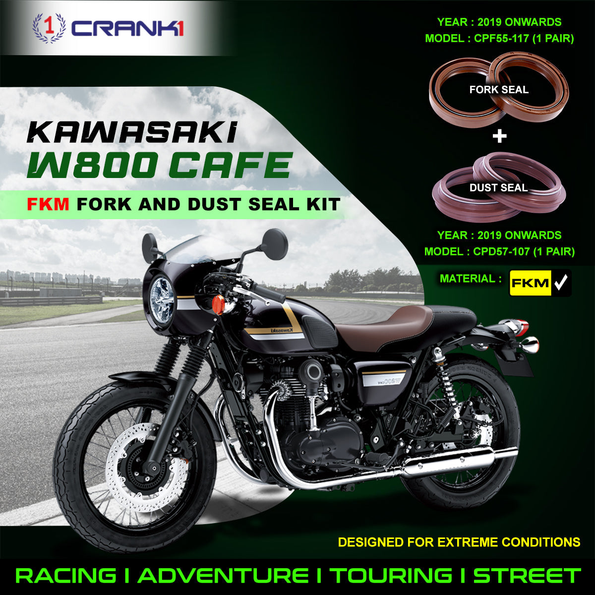 Fork And Dust Seals Kit For Kawasaki W800 Cafe (2019 Onwards) - CRANK1