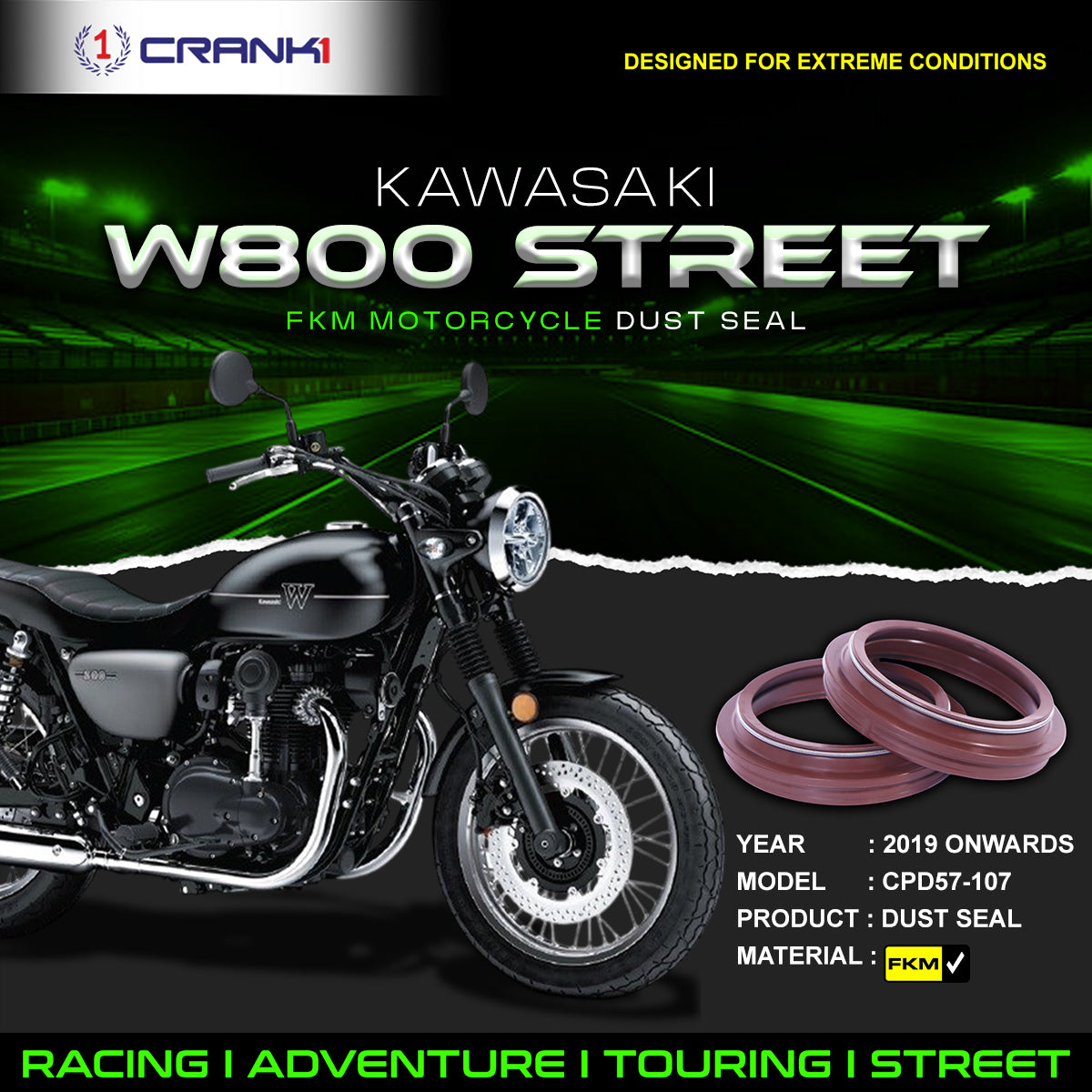 Fork Dust Seals Pair For Kawasaki W800 Street (2019 Onwards) - CPD57-107 - CRANK1