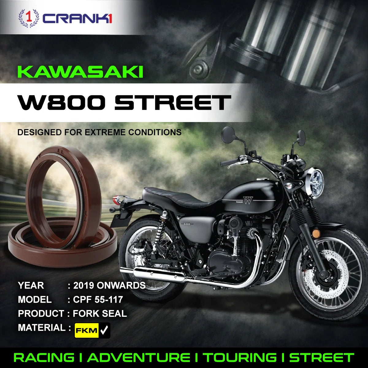 Fork Oil Seals Pair For Kawasaki W800 Street (2019 Onwards) - CPF55-117 - CRANK1