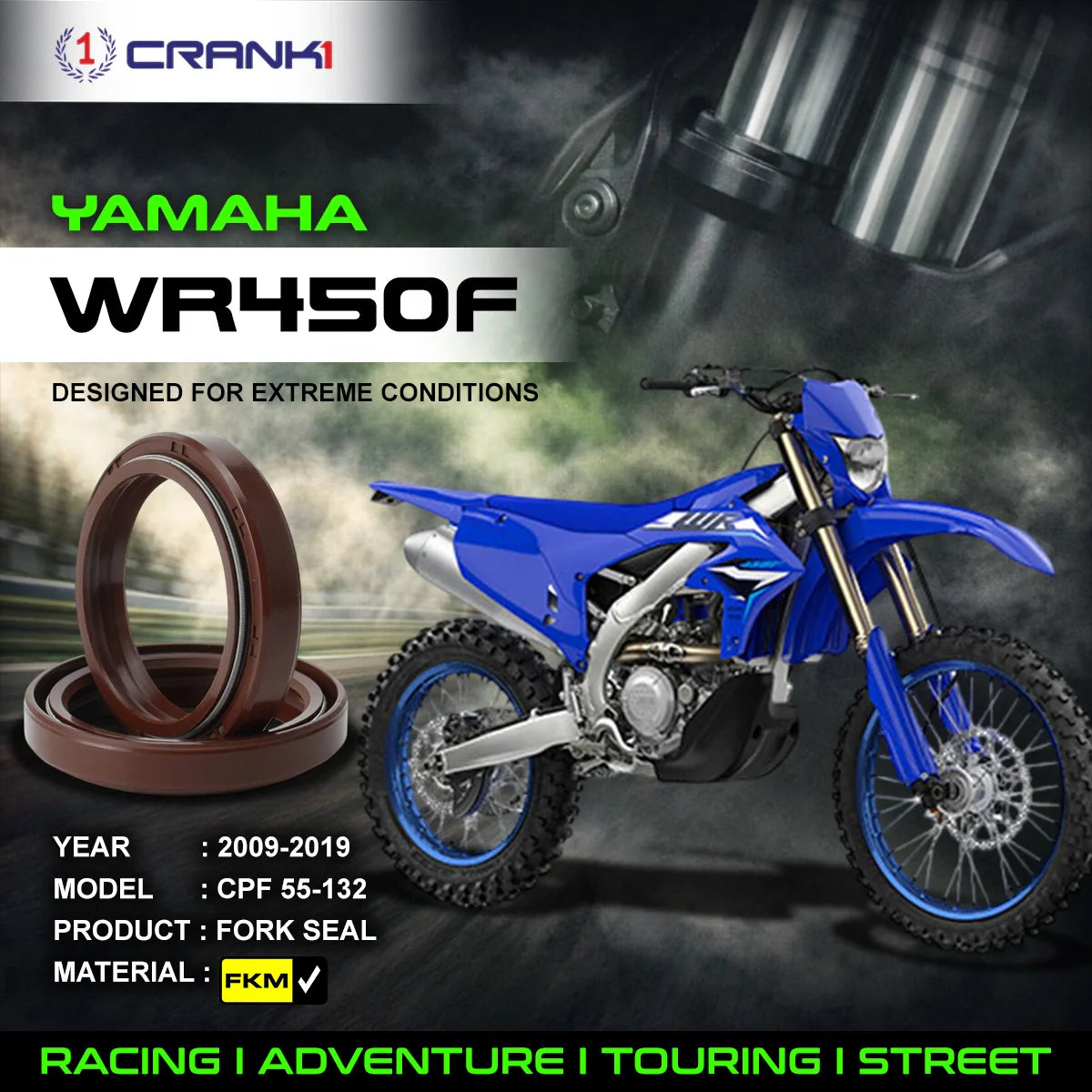 Fork Oil Seals Pair For Yamaha WR450F (2009-2019) - CPF55-132 - CRANK1