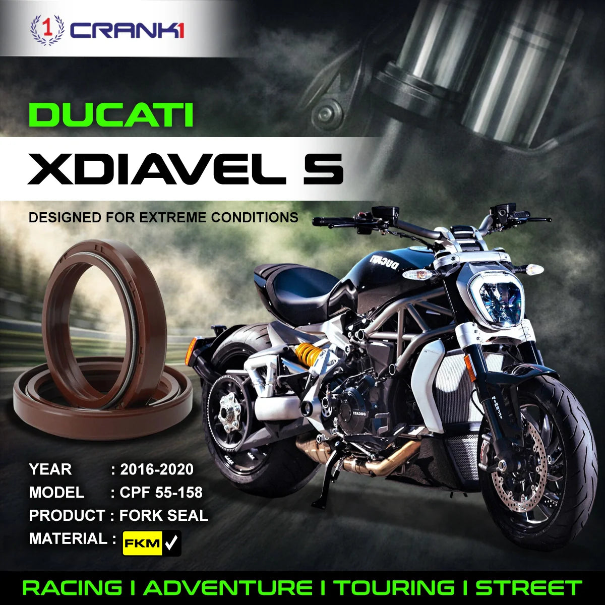 Fork Oil Seals Pair For Ducati XDiavel S (2016-2020) - CPF55-158 - CRANK1