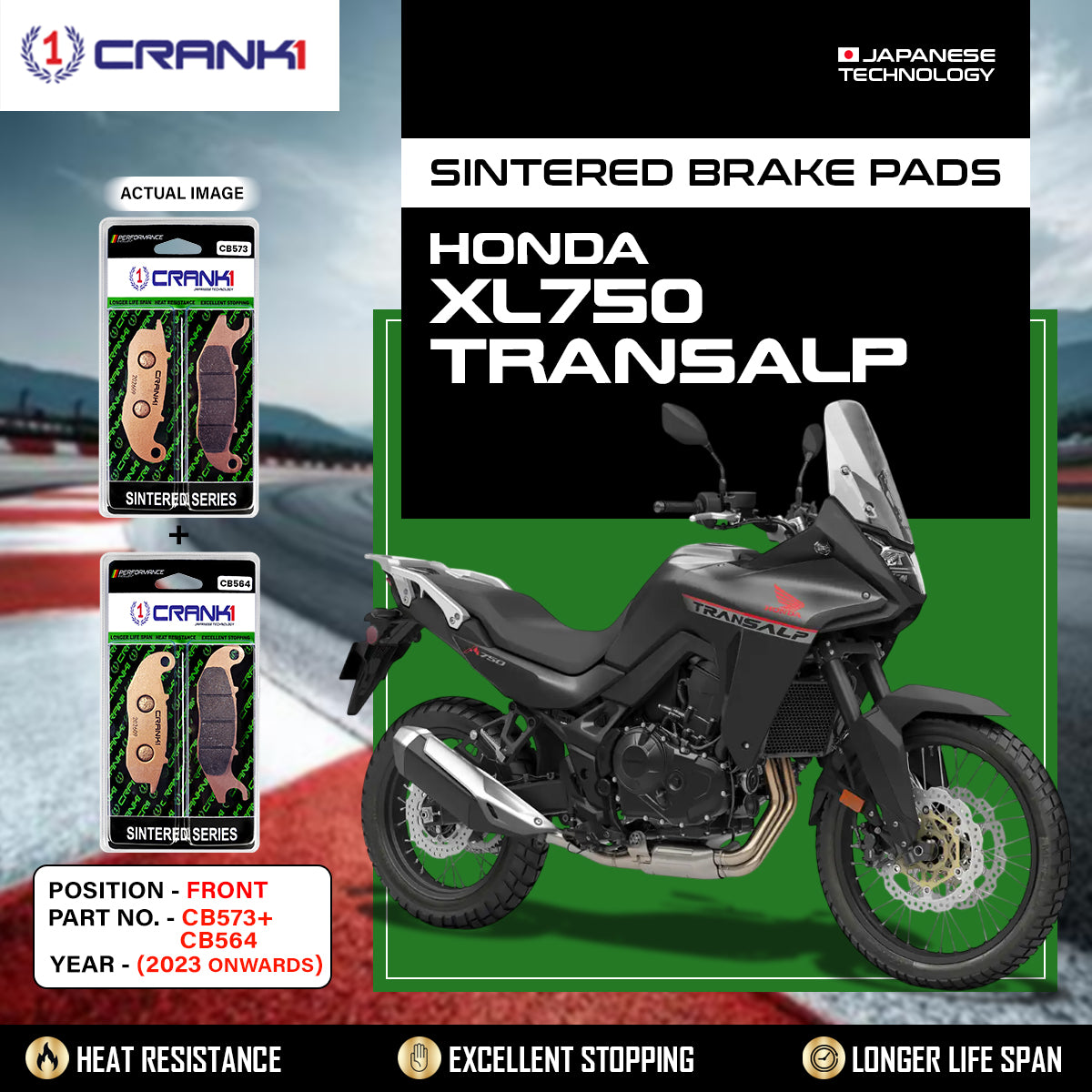 Sintered Brake Pads For Honda XL750 Transalp (2023 Onwards) - Front - CB573 + CB564 - 2 Sets - CRANK1
