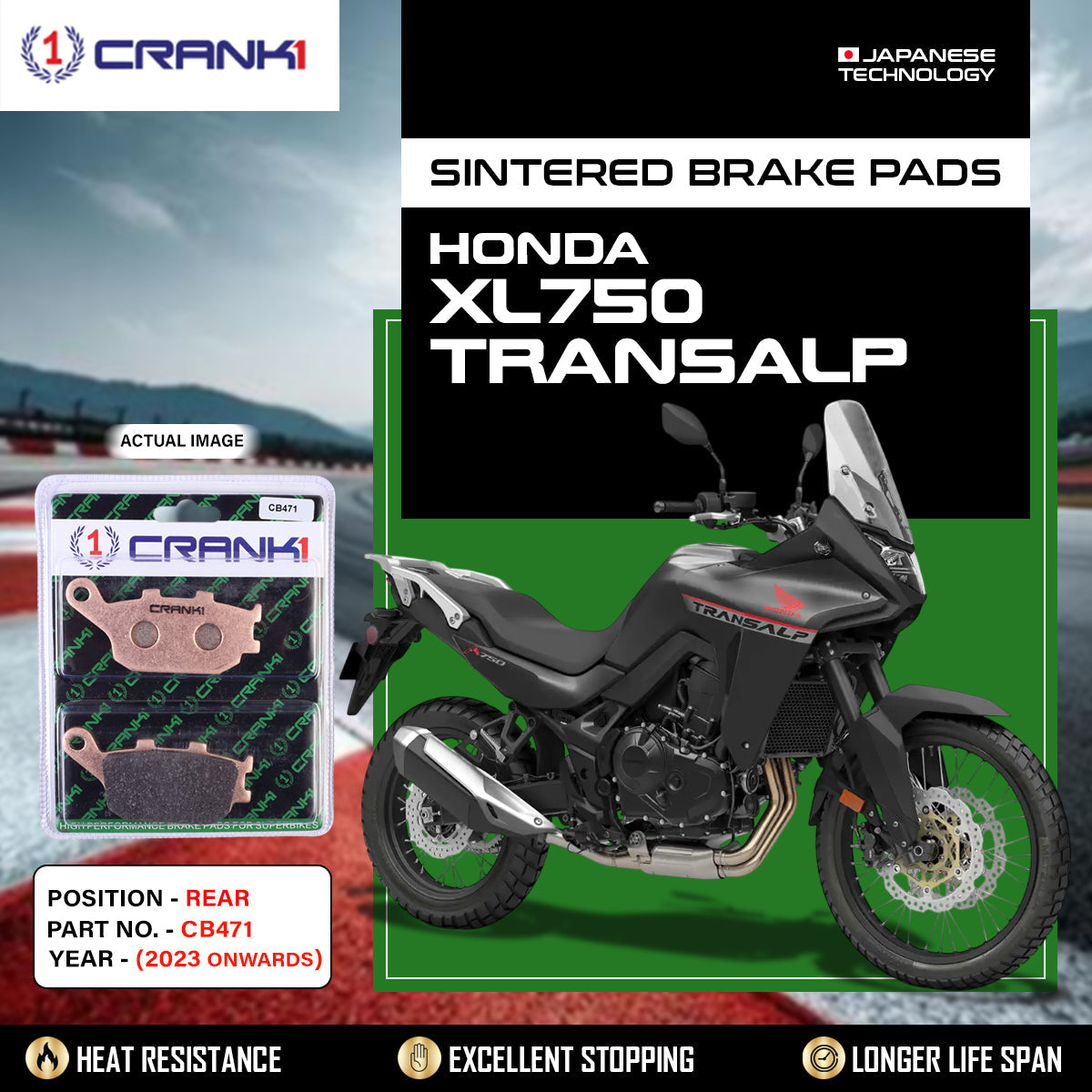 Sintered Brake Pads For Honda XL750 Transalp  (2023 Onwards) - Rear - CB471 - 1 Set - CRANK1